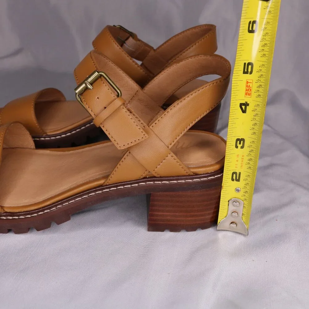 Madewell Tan Leather Lug Sole Block Heel Sandals Size 8 NWOB - Picture 3 of 10